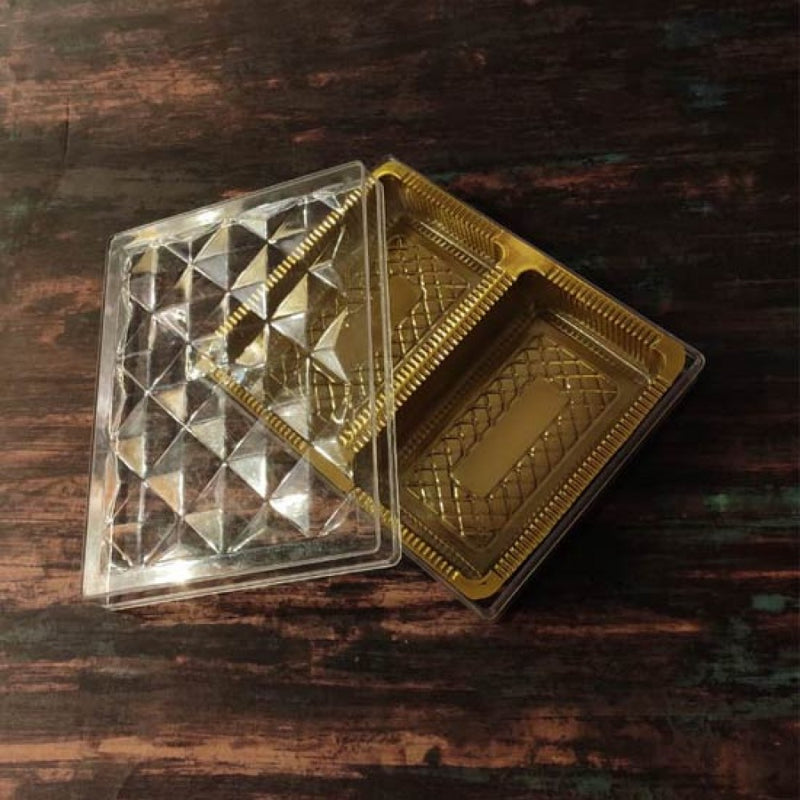 Rectangle Transparent Diamond Crystal Box with Two Cavities for Dry fruits(19.5cmx15cmx4.5 cm): 1Nos