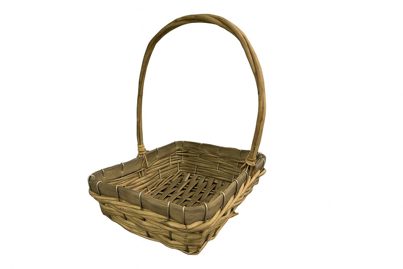 Handcrafted Rectangular Wicker Basket with Handle