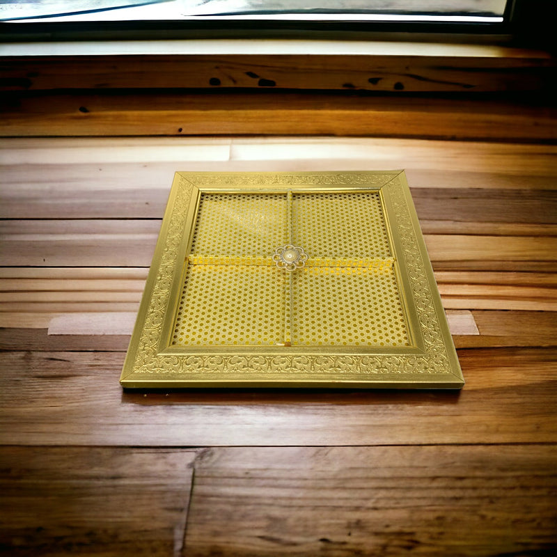 Square Golden Four Partition Dry Fruit Tray