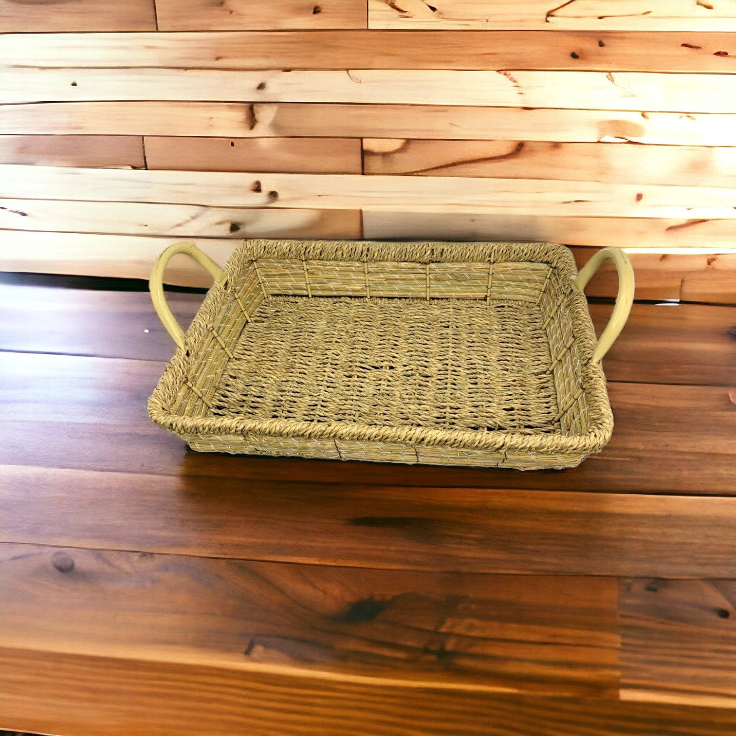 Rectangular Jute Basket with Metallic Handle