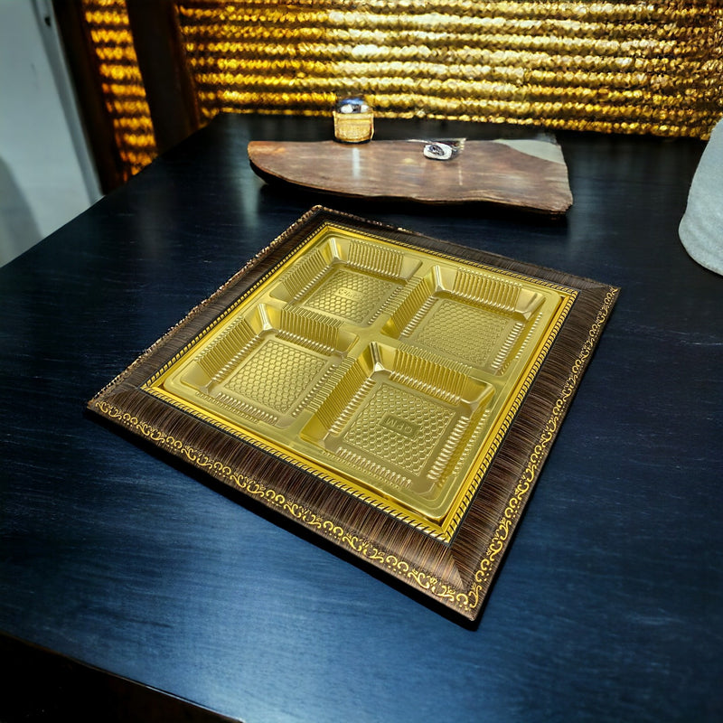 Square White Golden Four Partition Dry Fruit Tray