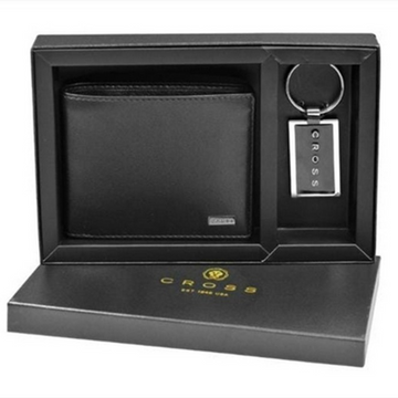 Cross Insignia Express Slim Wallet + Cross Metal Keychain - Nickel/Black