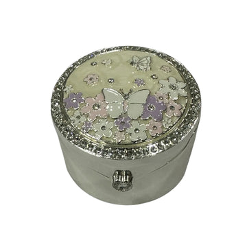 Floral Butterfly Silver Ring Box with Crystal Accents