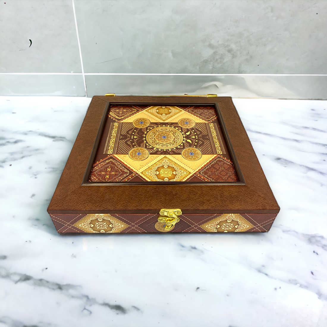 Premium Square Wooden Box with Dryfruits: 4 Partitions