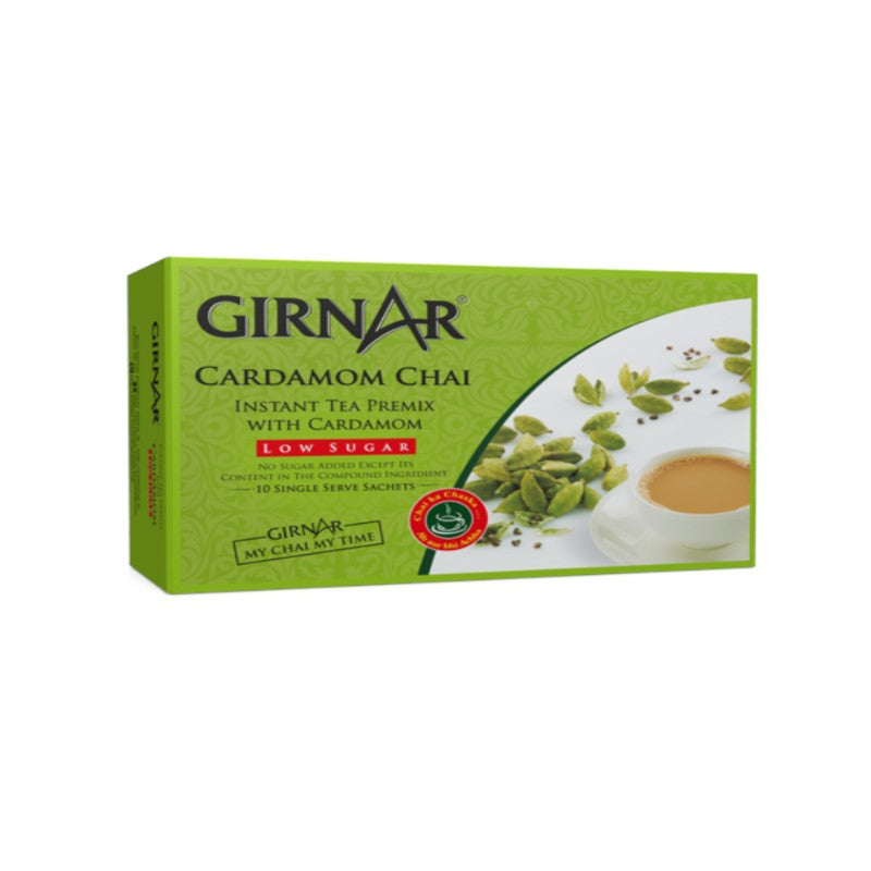 Girnar Instant Tea Premix Cardamom Chai Low Sugar 10 Sachets - Box