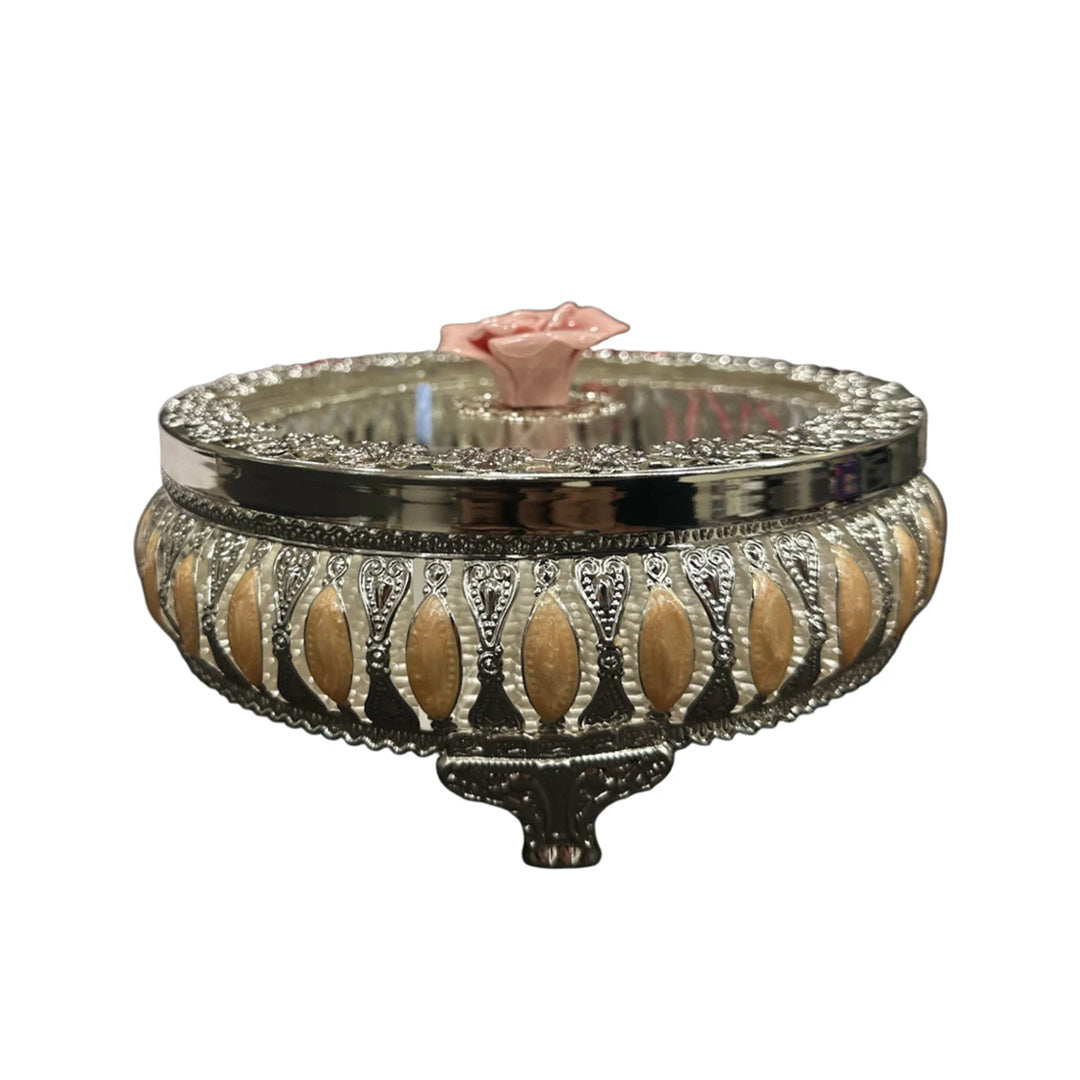 Graceful Rose Silver Plated Four Partition Circular Box