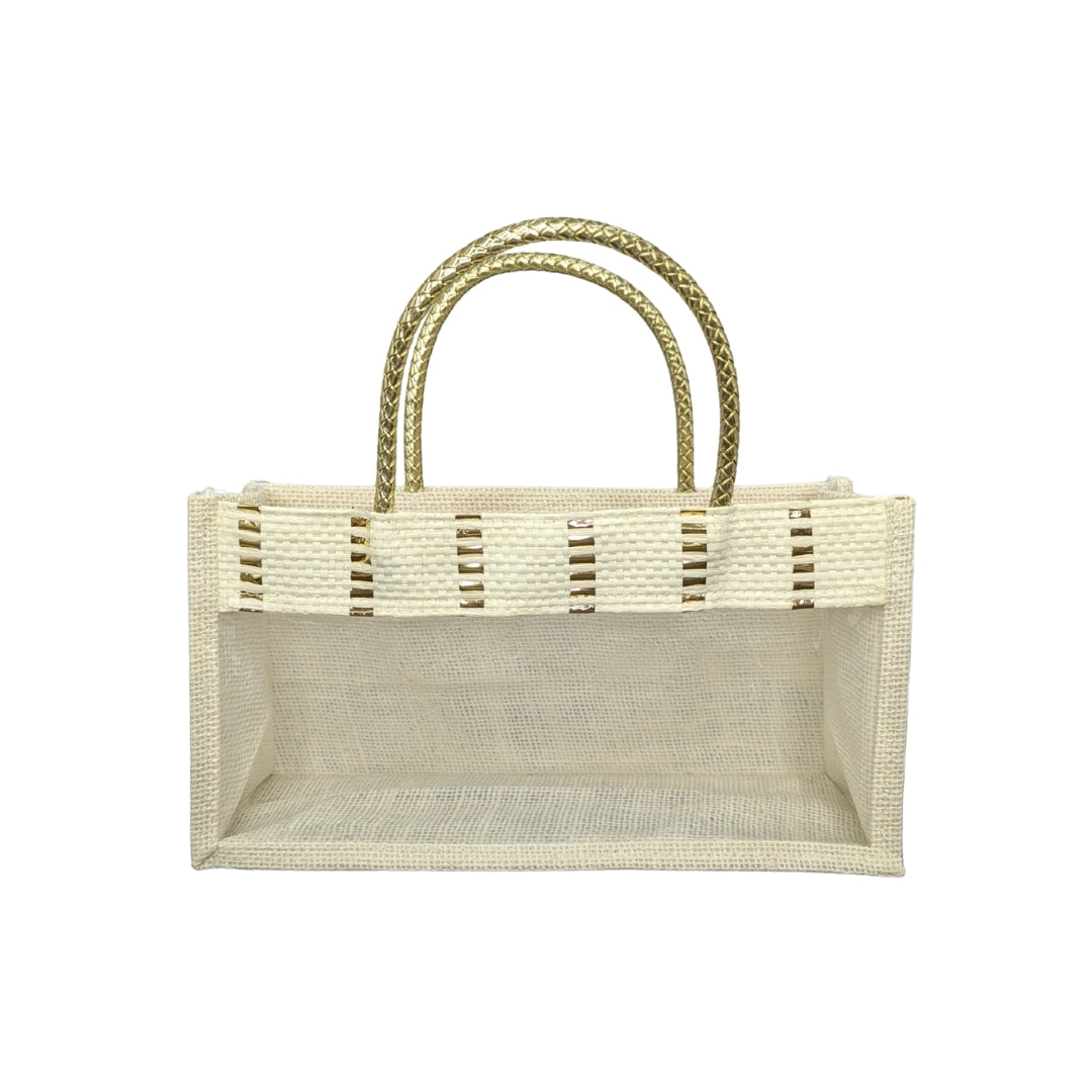 Golden Braid Handles Jute Handbag