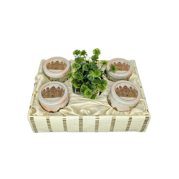 Hamper Jute Bag with Tin Jars & Artificial Succulent