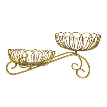 Golden Double Tiered Wire Fruit Basket Stand