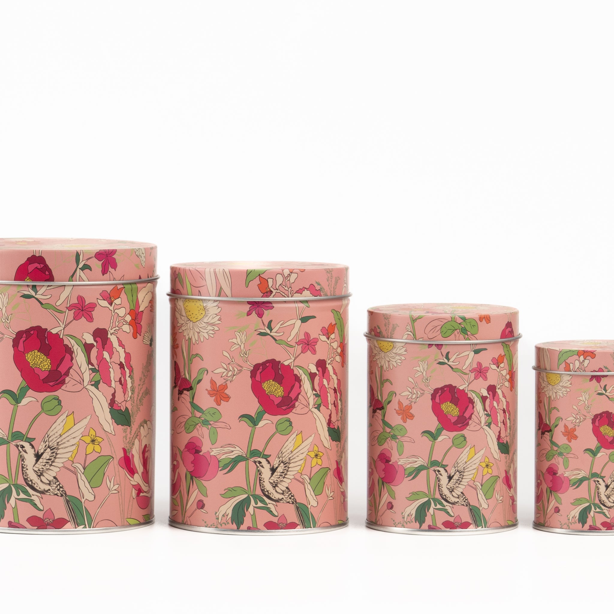 Floral Bird Print Metal Storage Tins