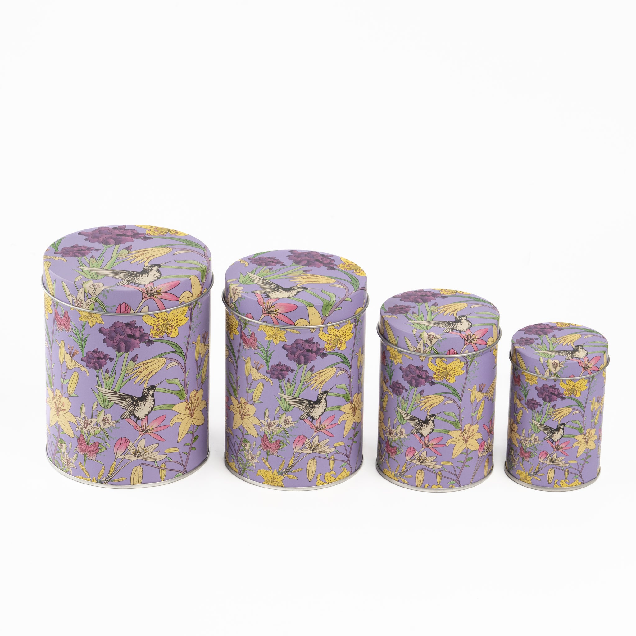 Floral Bird Print Metal Storage Tins