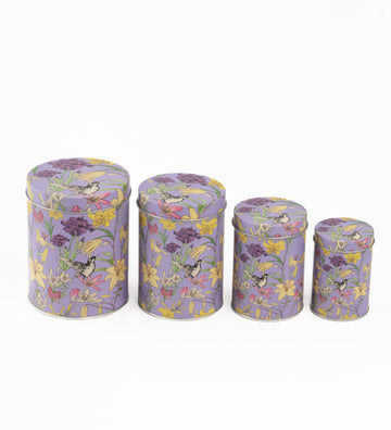 Floral Bird Print Metal Storage Tins