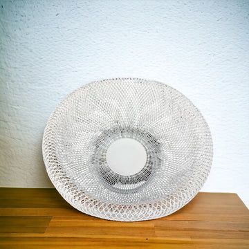 WHITE TONAL NET DESIGN ROUND WIRE FRUIT BASKET