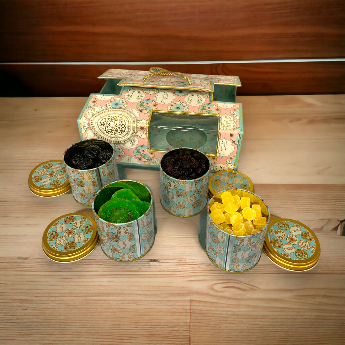 Printed Delights Box with Dryfruits: 4 Jars