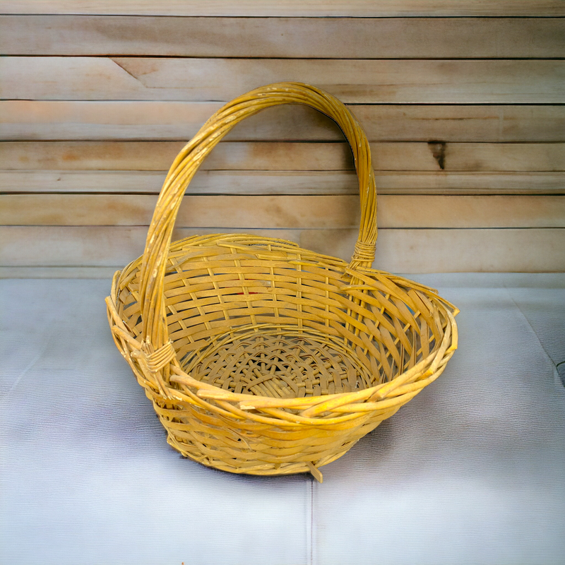 Round Shape Single Bamboo Basket with Handle