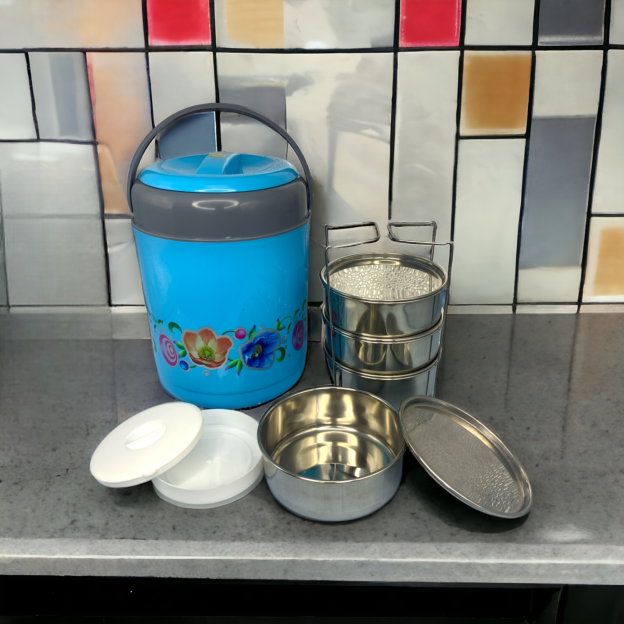 Cosmos Insulted Stainless Steel Tiffin Box with S.S Container: 4 Layer