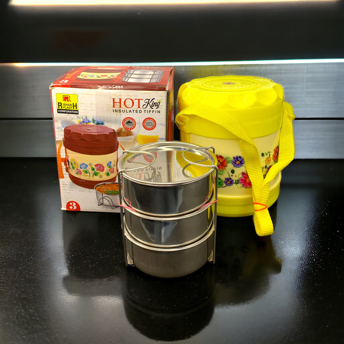 Hot King Insulated Stainless Steel Tiffin Box: 3 Layer