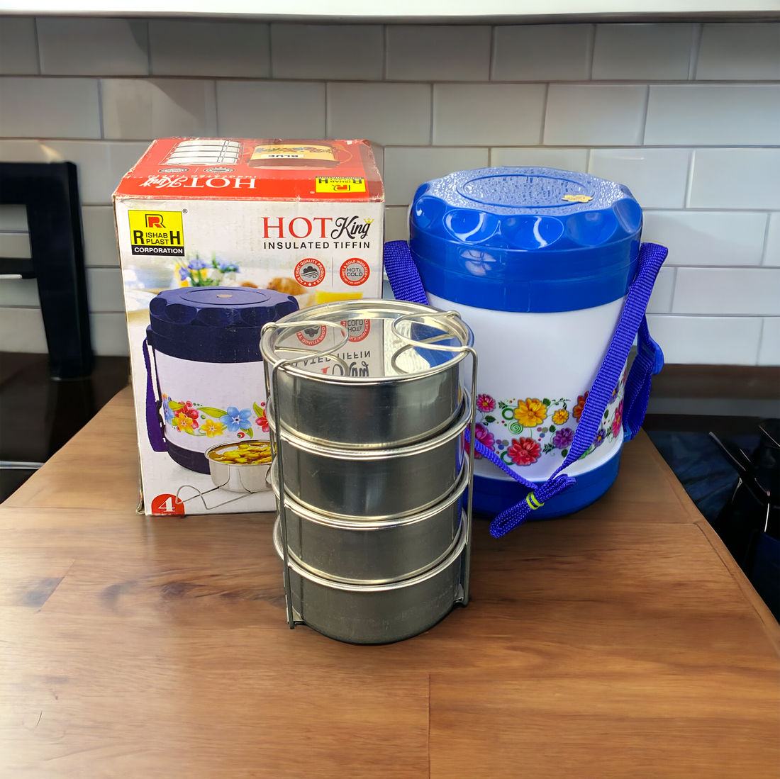 Hot King Insulated Stainless Steel Tiffin Box: 4 Layer