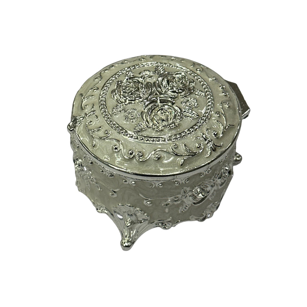 Rose-Engraved Silver Ginni Box with Velvet Lining