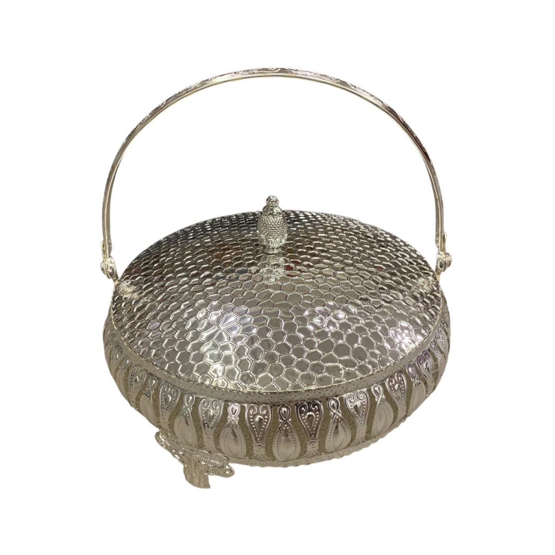 Silver-Plated Decorative Storage Basket with Handle