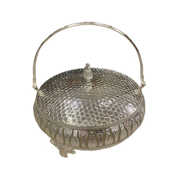 Silver-Plated Decorative Storage Basket with Handle