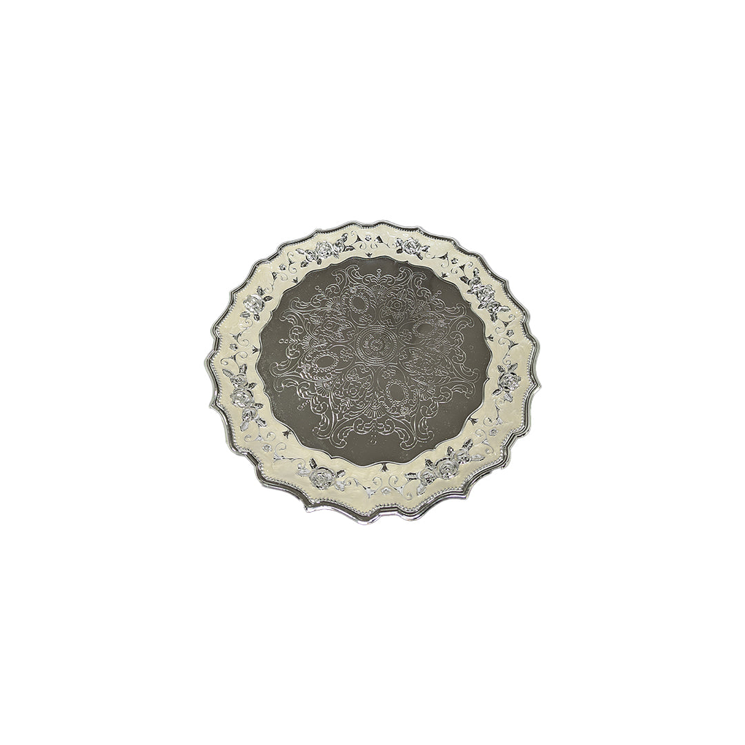 Floral Engraving Silver Plated Round Tray