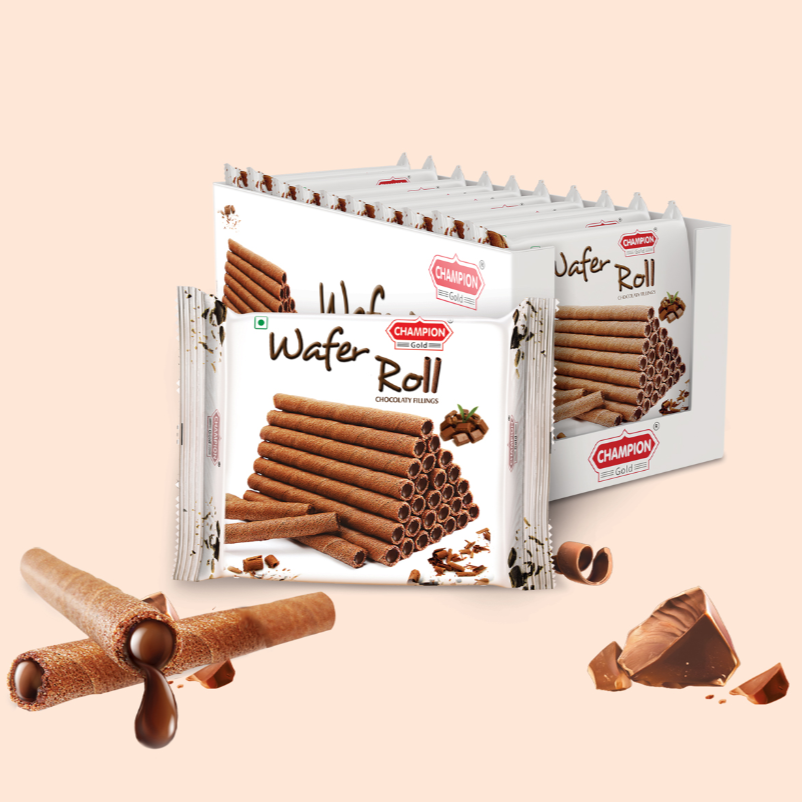Champion Gold Wafer Roll Chocolate Fillings 60g - Pack of 10