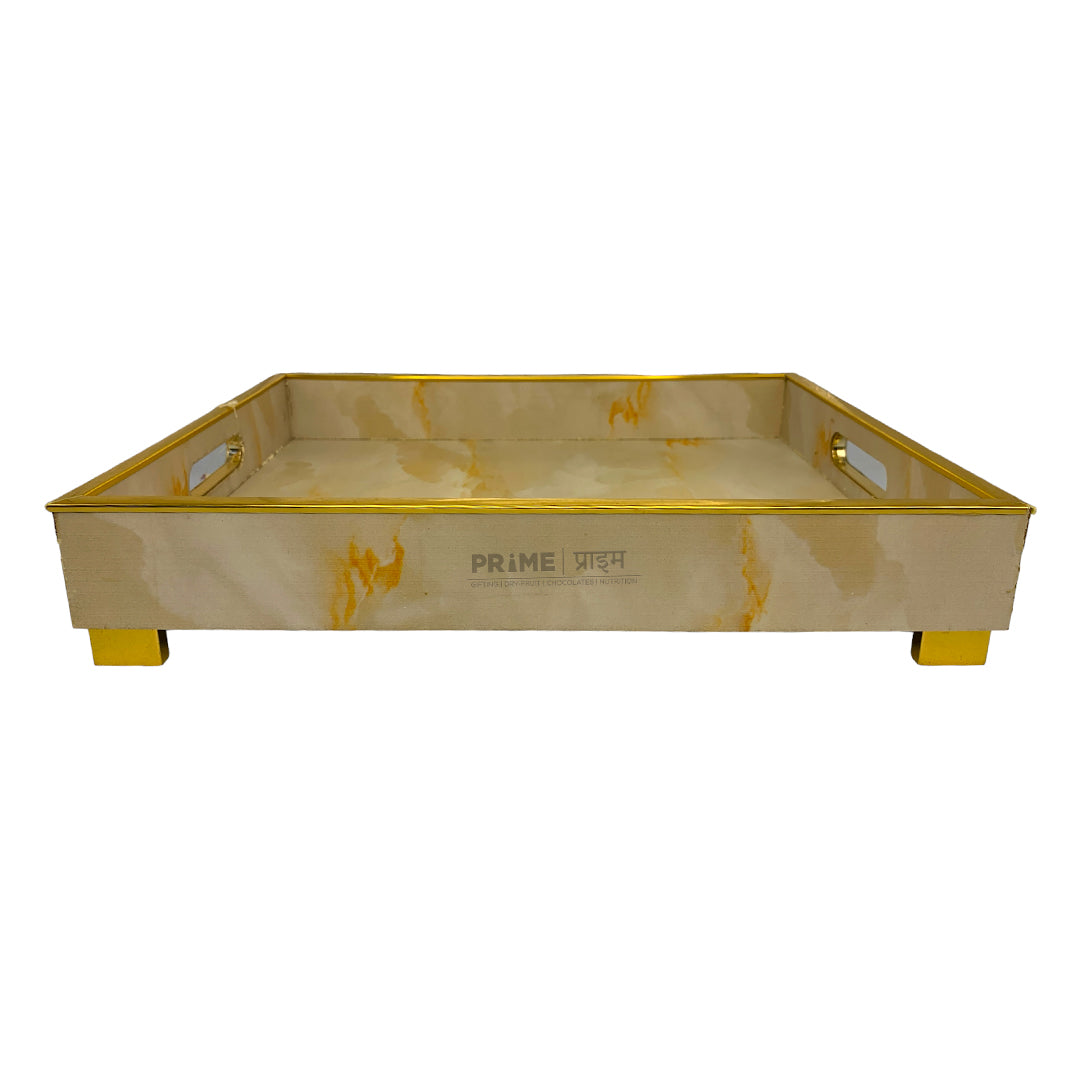 Luxury Wooden Tray with Golden Trim & Stone Finish