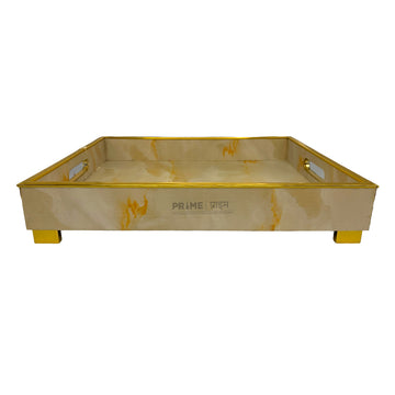 Luxury Wooden Tray with Golden Trim & Stone Finish