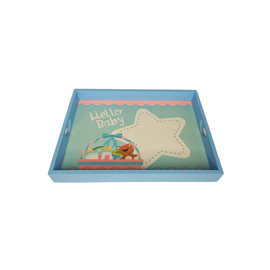 Hello Baby Blue Wooden Tray
