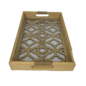 Intricate Cutwork Design Wooden Serving Tray