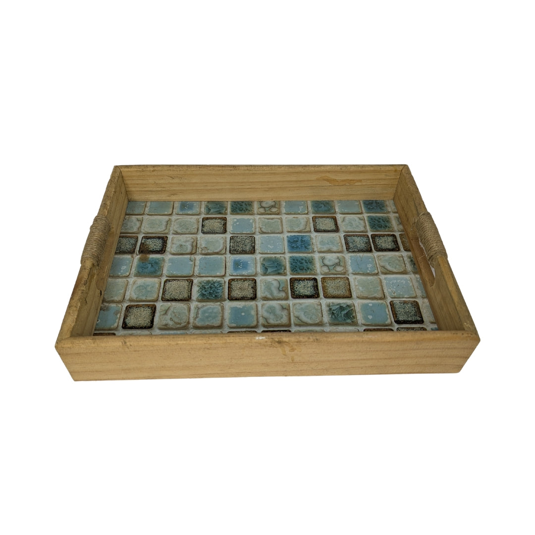 Mosaic Tile Pattern Wooden Serving Tray