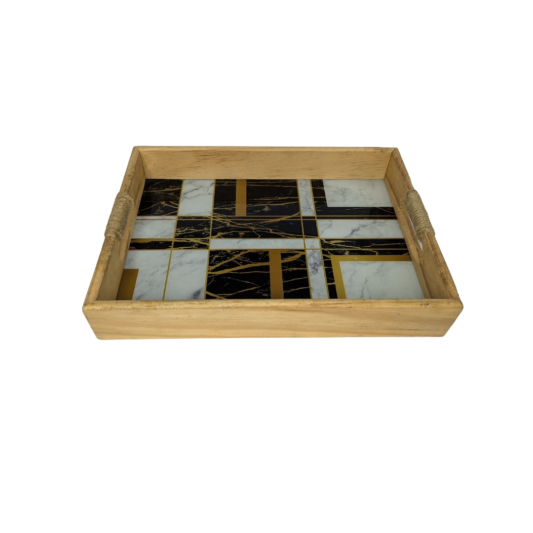 Marble & Gold Design Wooden Serving Tray