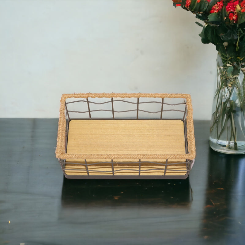 Rectangular Wooden with Metal Border Tray