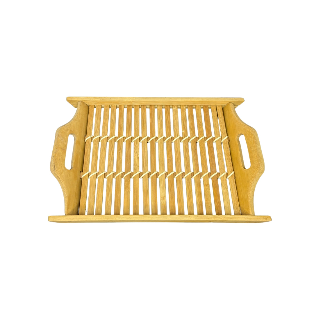Wooden Slatted Serving Tray with Handles