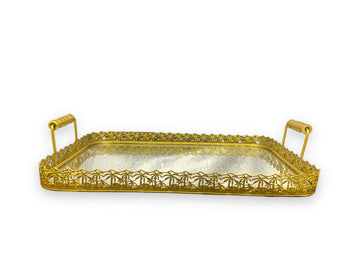 Gold Decorative Metal Serving Tray with Raised Handles