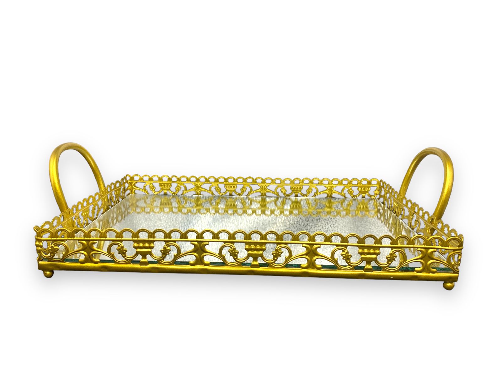 Rich Gold Rectangular Cutwork Serving Tray
