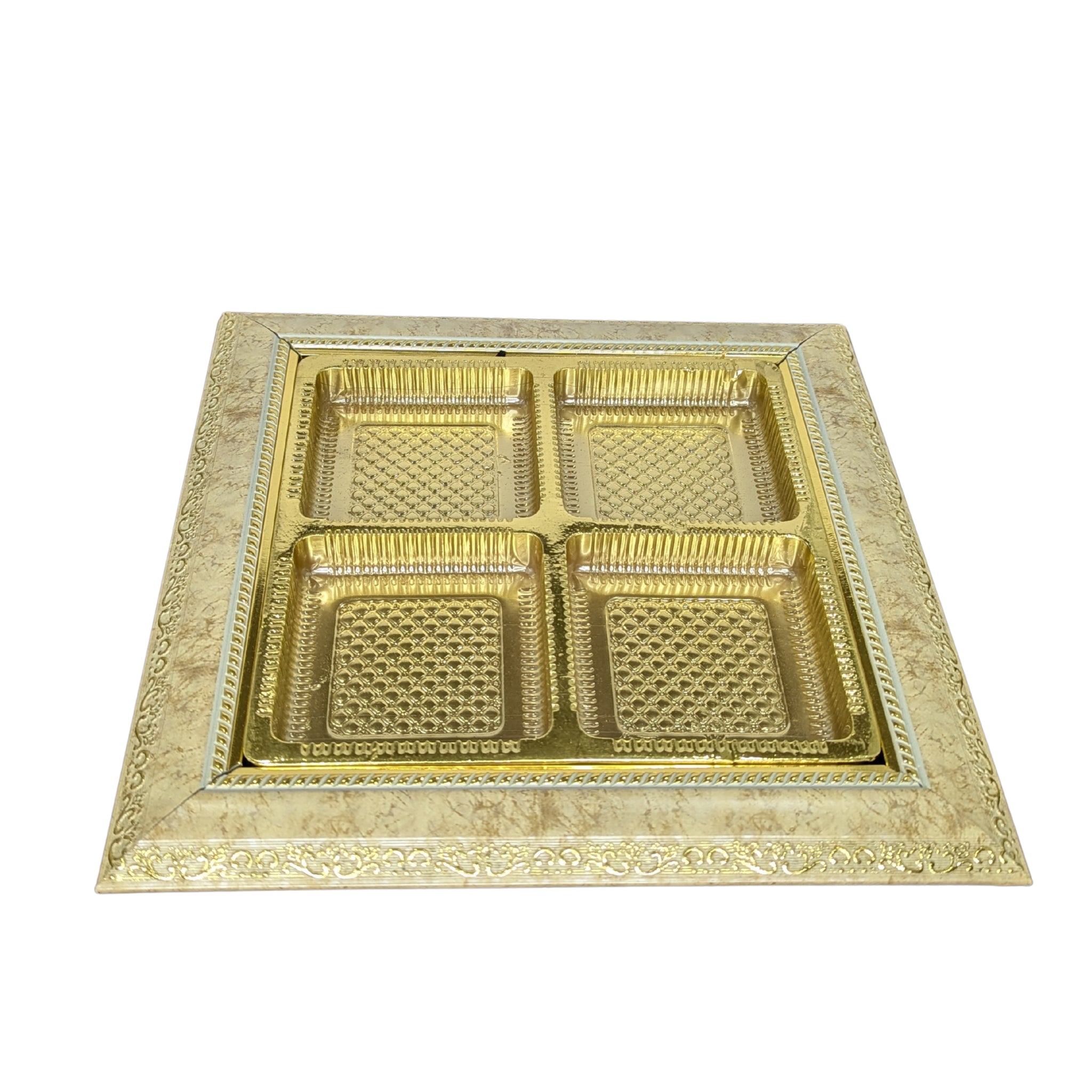 Golden Four Compartment Decorative Serving Tray