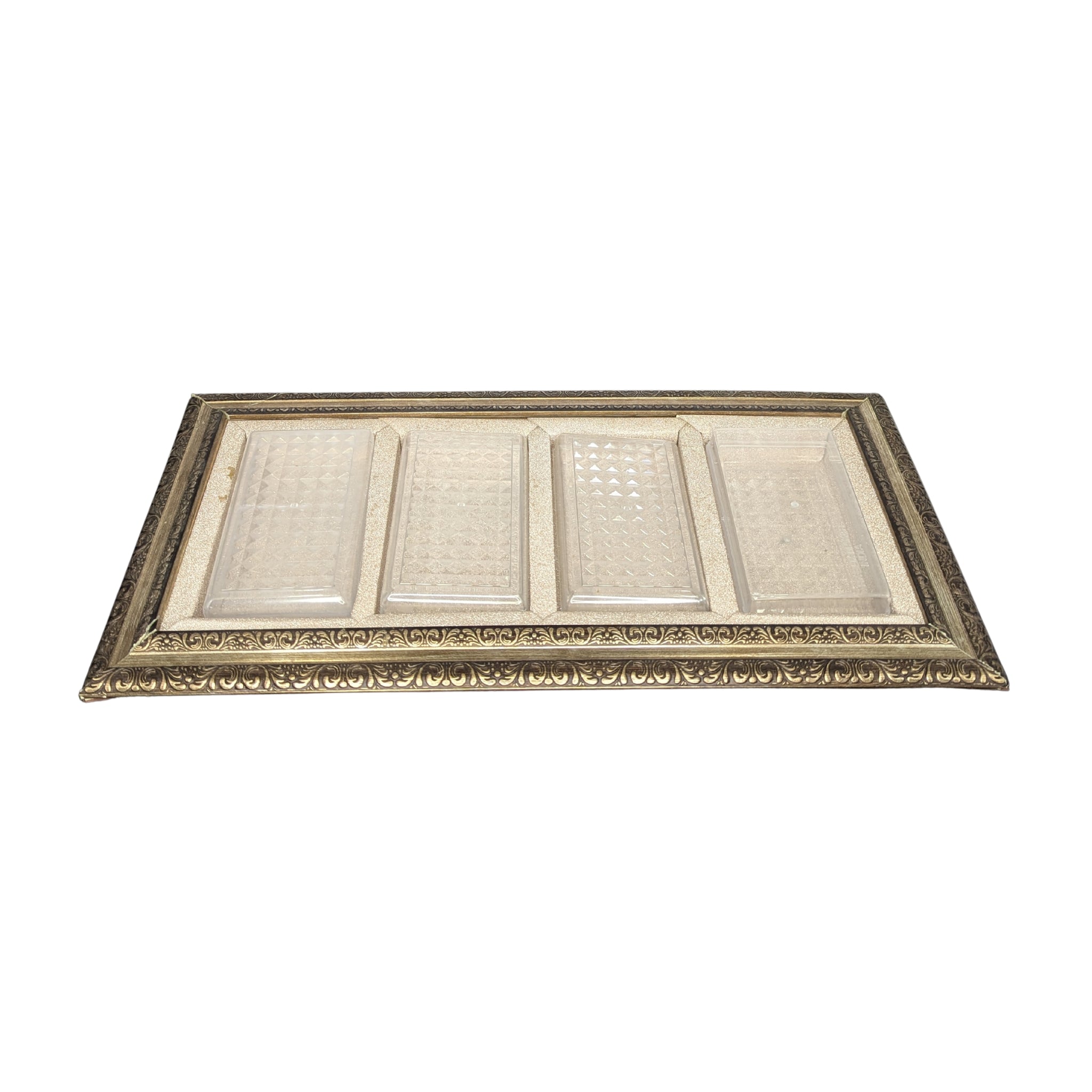Golden Rectangular Four Crystal Box Serving Tray