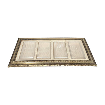 Golden Rectangular Four Crystal Box Serving Tray