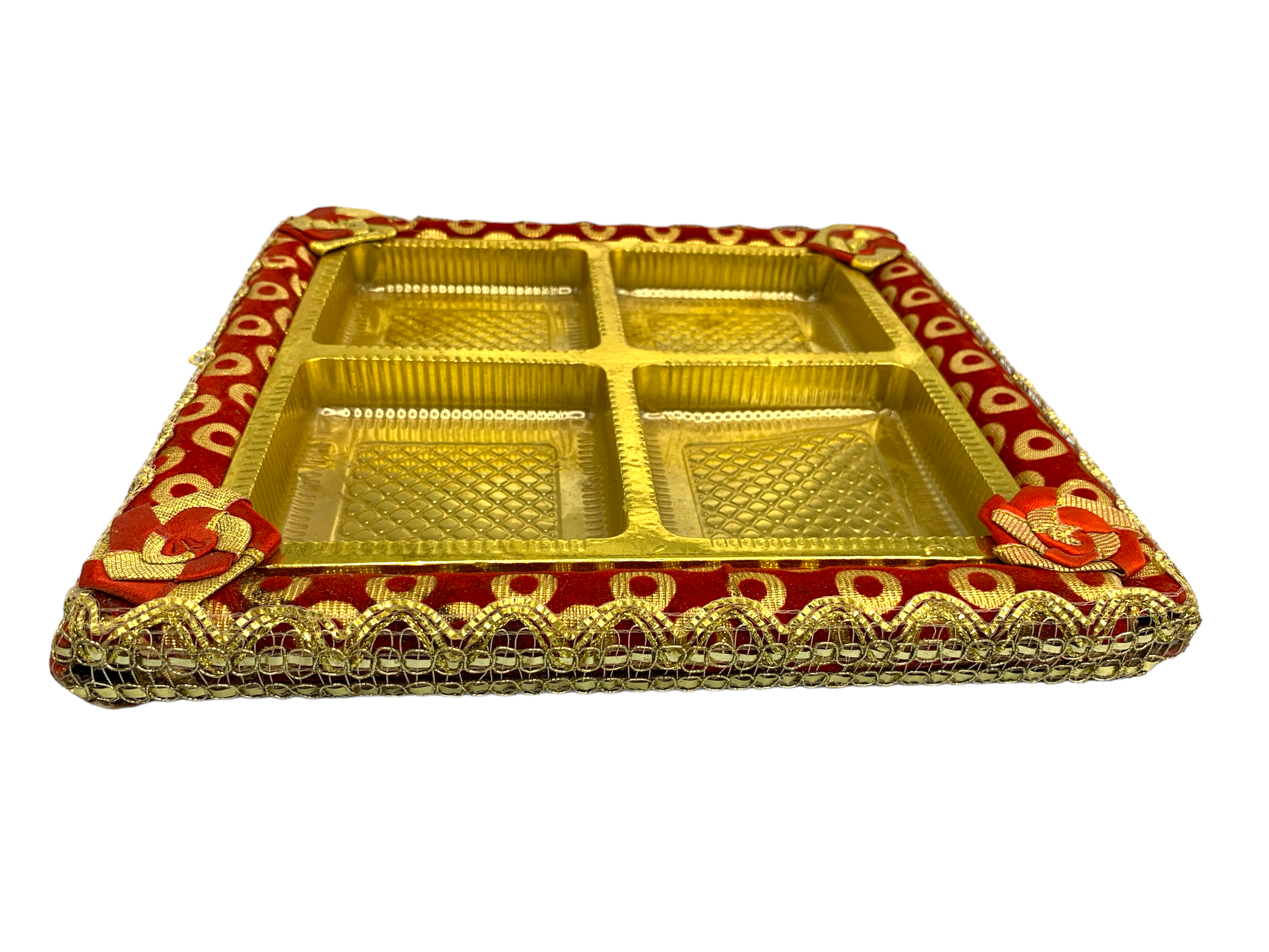 Embroidered Red Gold Trim Festive Tray