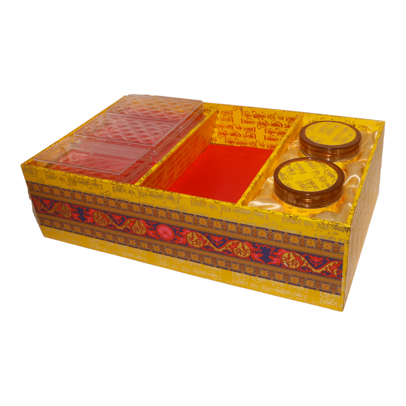Rectangular Mantra Tray with Two Jars & Three Dibbi&