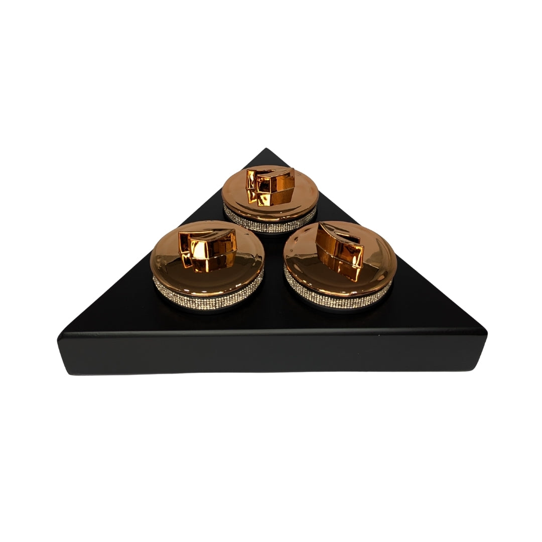 Revolving Triangle Tray with Golden Lid Crystal Jars