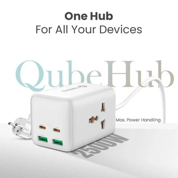Multi-Device Charging Hub with Universal Sockets, USB & Type-C Ports