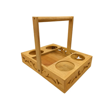 Handcrafted Wooden Basket with Handle – Bottle Holder Organizer