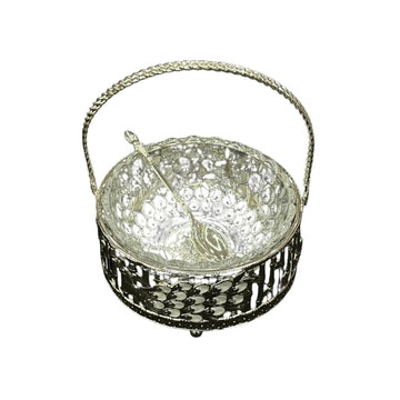 Vintage Glory Glass Basket with Intricate Silver Detailing