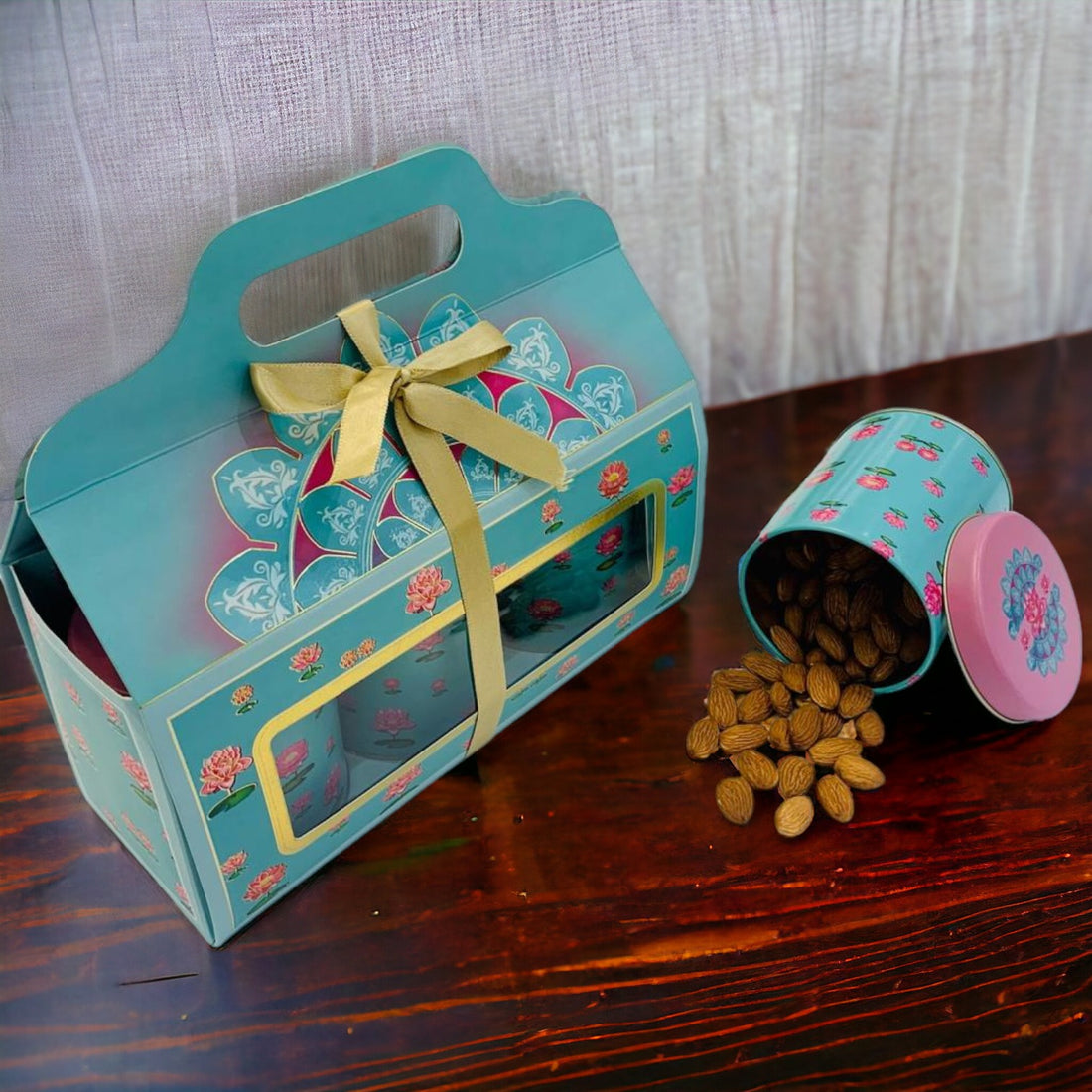 Cherish Paper Box With Handle Rectangular (26x18x11cm) With 3 Jars Useful for Dry Fruit Gifting