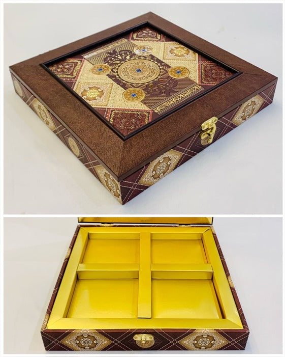 Square MDF Diwali Dryfruits Hamper Box with 4 partitions
