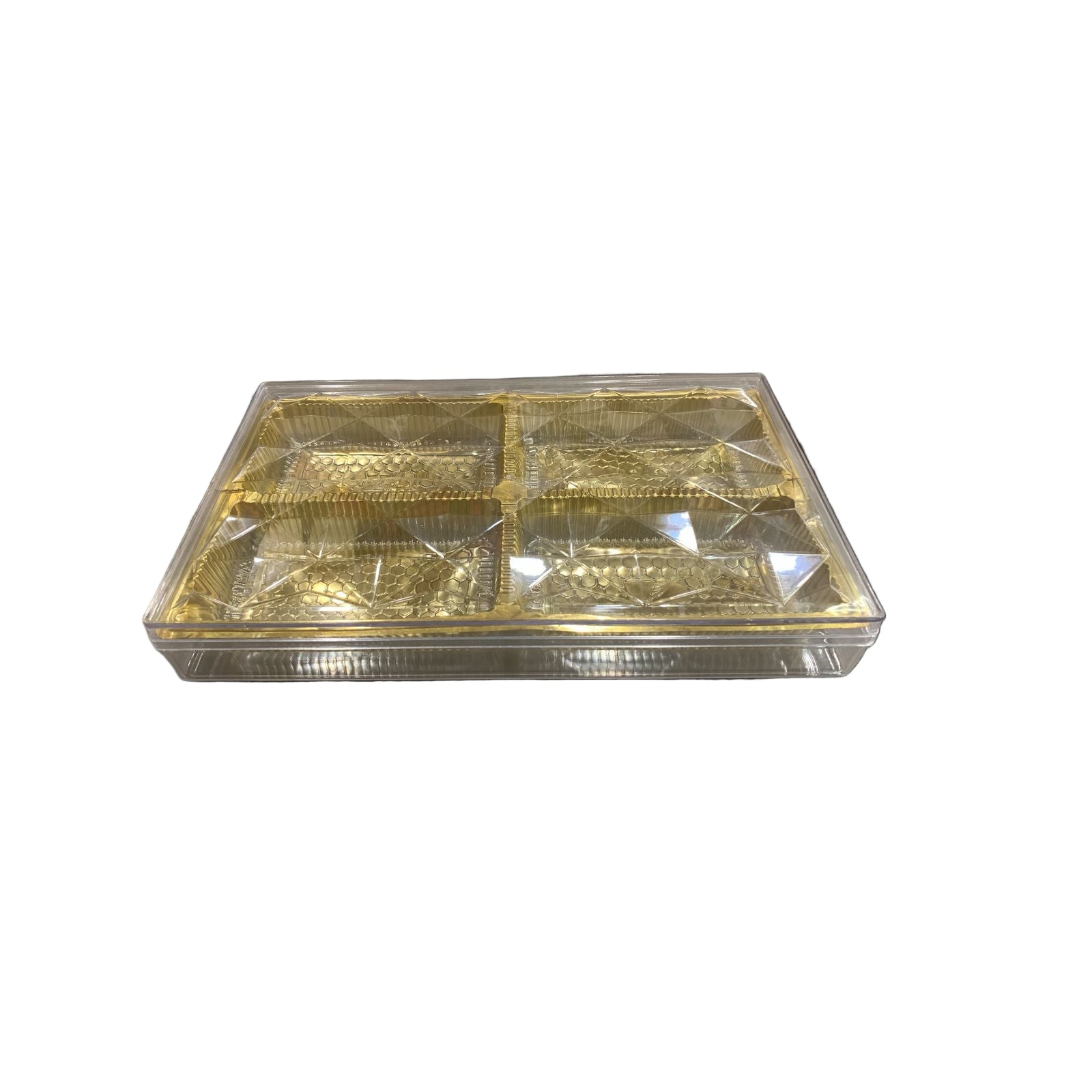 Transparent Plastic Box with Golden Compartments – Sweets, Candies, Dry Fruits