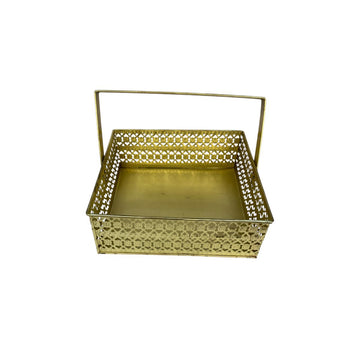 Golden Square Metal Basket with Handle – Decorative Filigree Storage Basket (Small & Large)